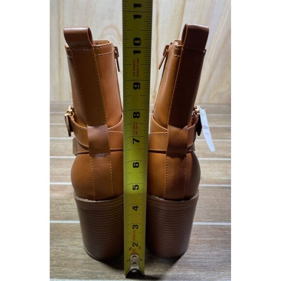 Liz Claiborne Size 10 M Olinda Cognac Faux Leather Block Heel Ankle Boots - Picture 4 of 10